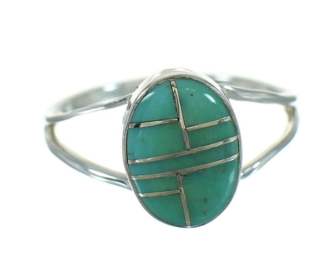 Turquoise Inlay And Authentic Sterling Silver Southwest Ring Size 5-1/4 WX80104
